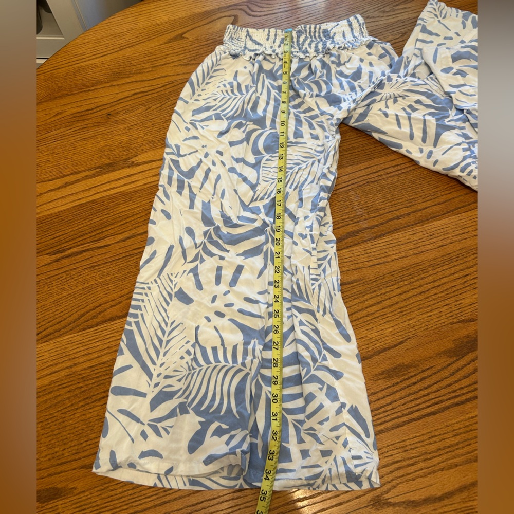 Ocean Drive Blue and Cream Palm Leaf Wide Leg Trouser Pants - Picture 8 of 10